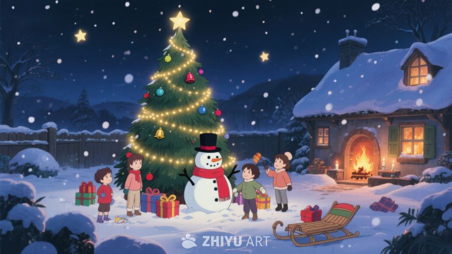 雪夜圣诞树下的欢乐时光 407