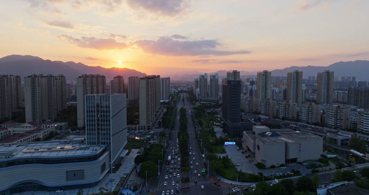 浙江台州城市日落风光航拍 8