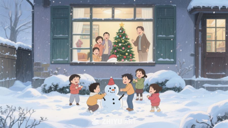 雪中堆雪人，窗内赏圣诞 513