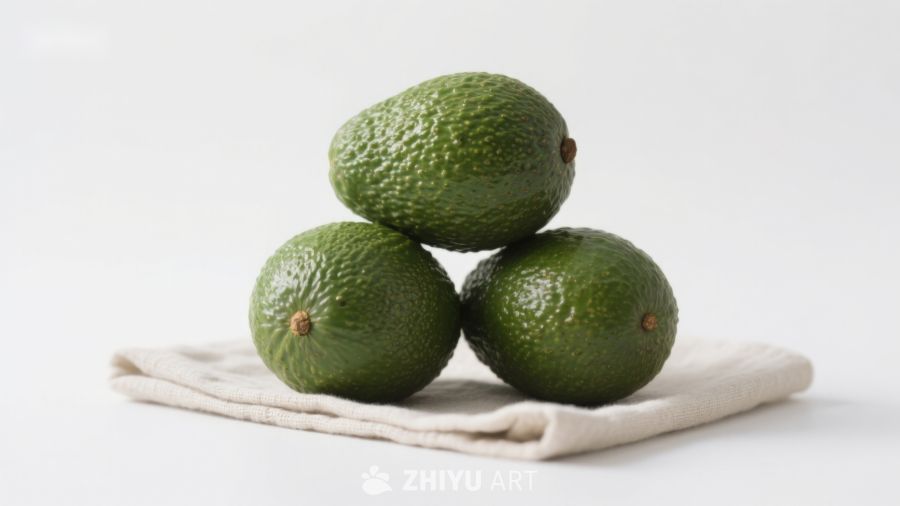 新鲜牛油果堆叠在布上