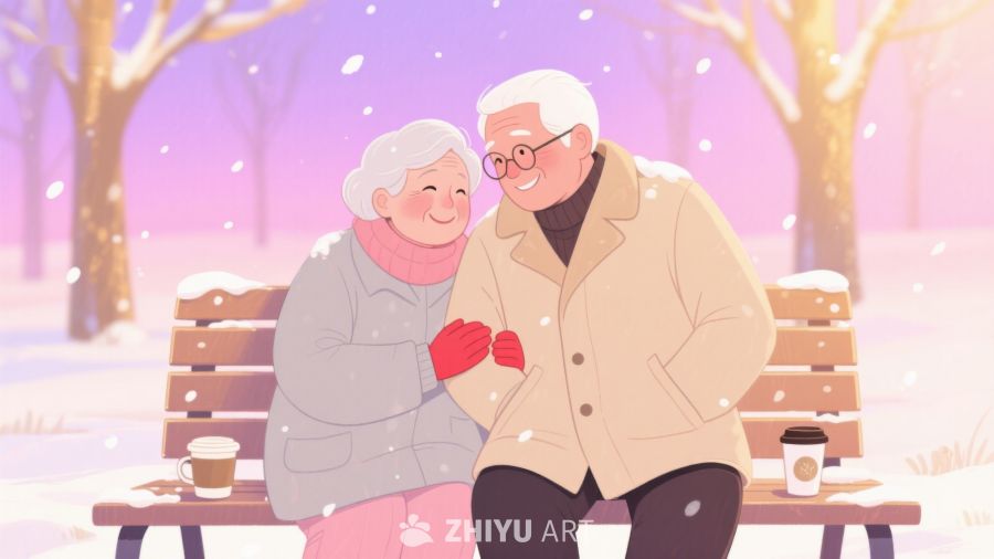 冬日雪景中的温馨老年伴侣 170