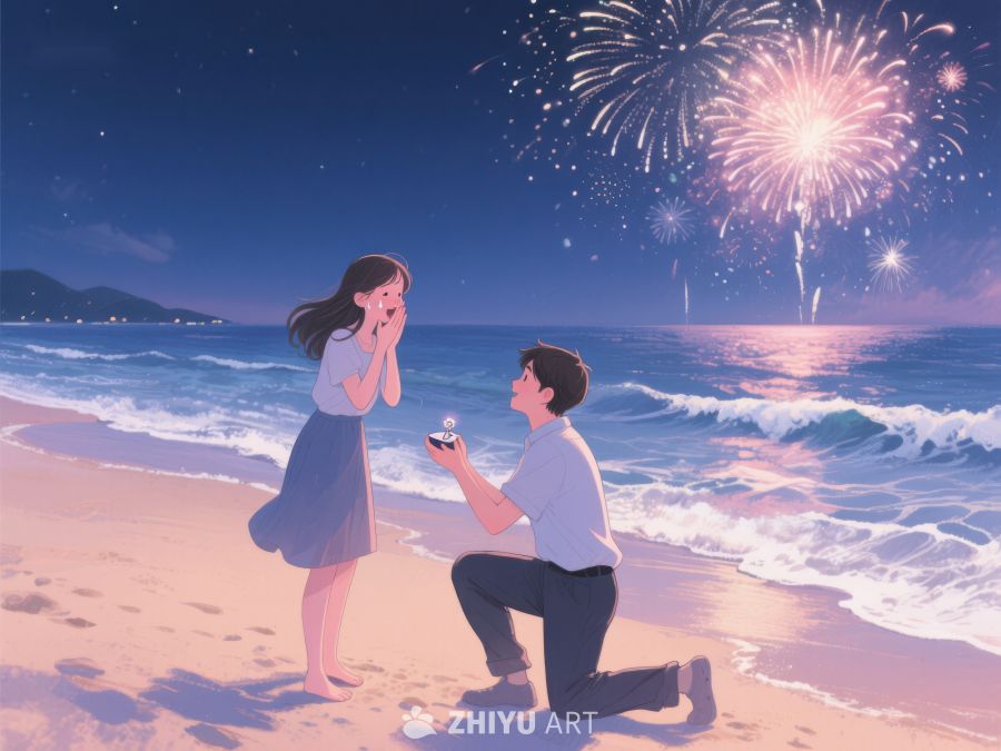 海边烟花下的求婚场景 227