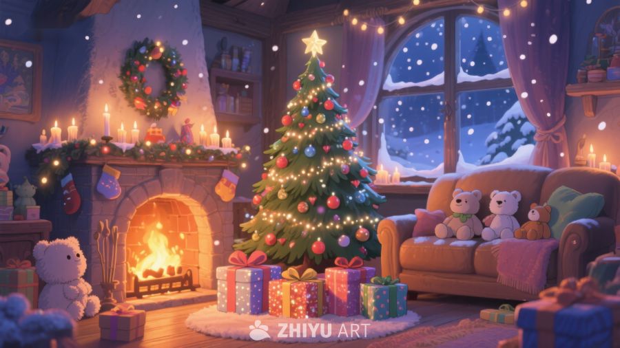 温馨圣诞夜，客厅装饰与礼物 313