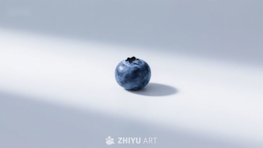 单一蓝莓在光影中的静谧