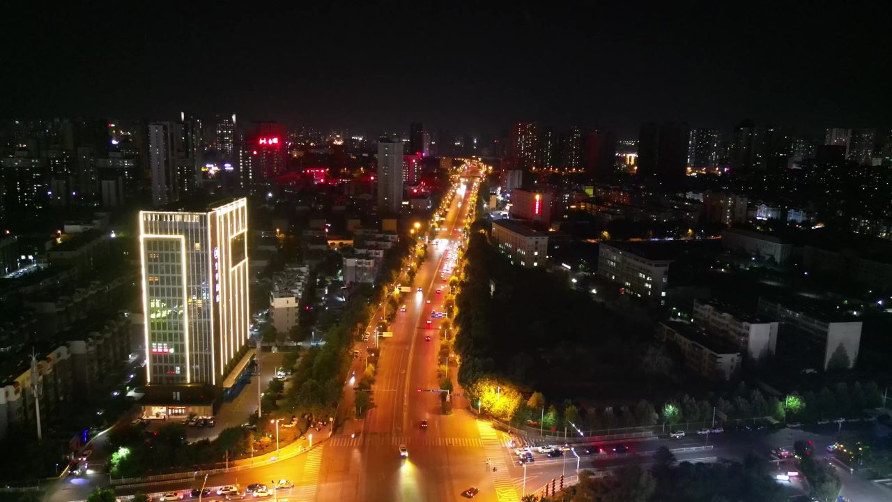航拍山东泰安城市夜景