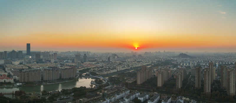航拍昆山城市冬日日落风光建筑大景 5