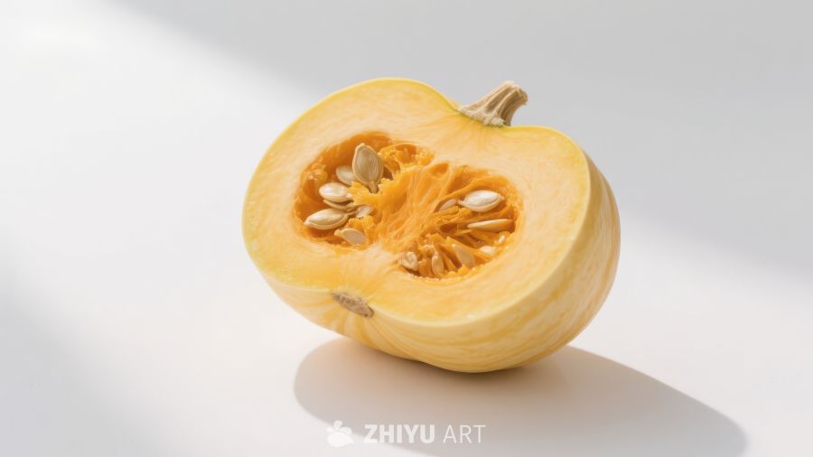 切开的南瓜展示内部种子