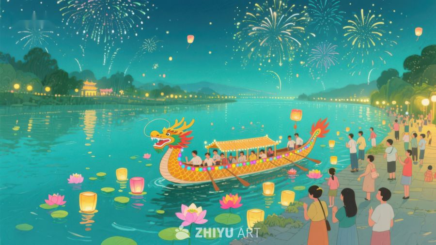 龙舟夜游，烟花绽放 347