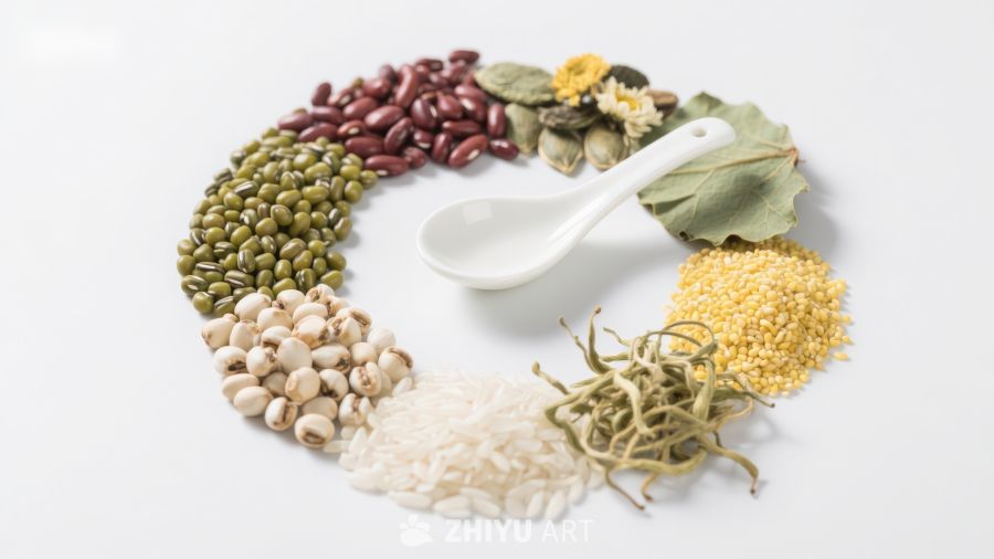 五谷杂粮与药膳食材环形排列