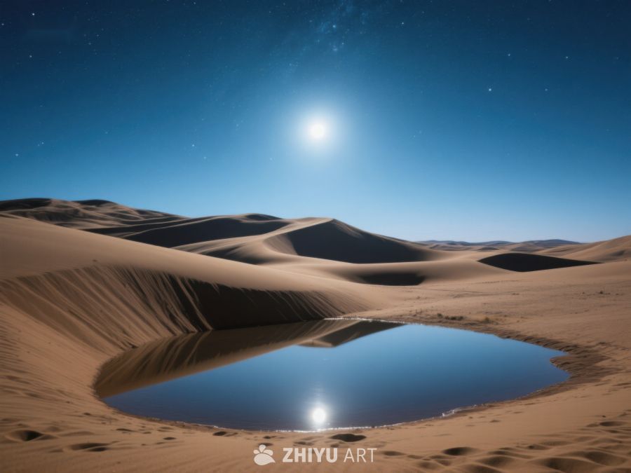 沙漠夜景中的月亮倒影 95