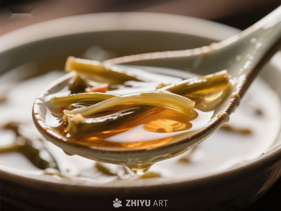 勺中海带汤，浓郁汤汁特写 1359