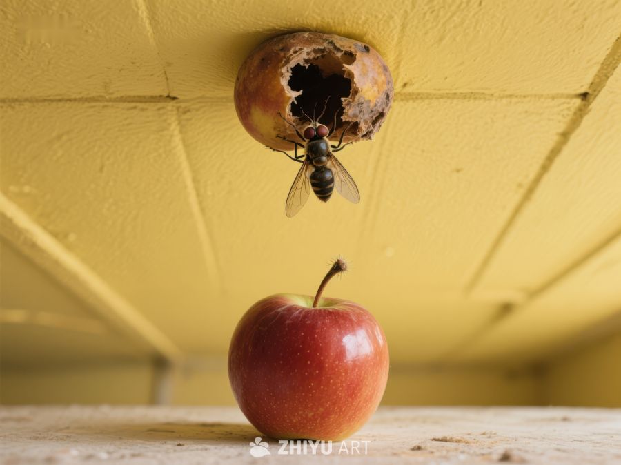 蜜蜂飞向腐烂苹果，新鲜苹果静置其下 381
