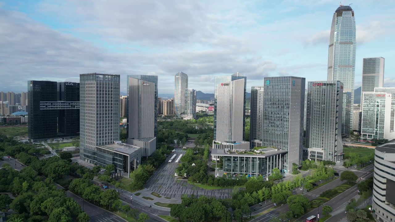  航拍台州城市风光地标建筑
