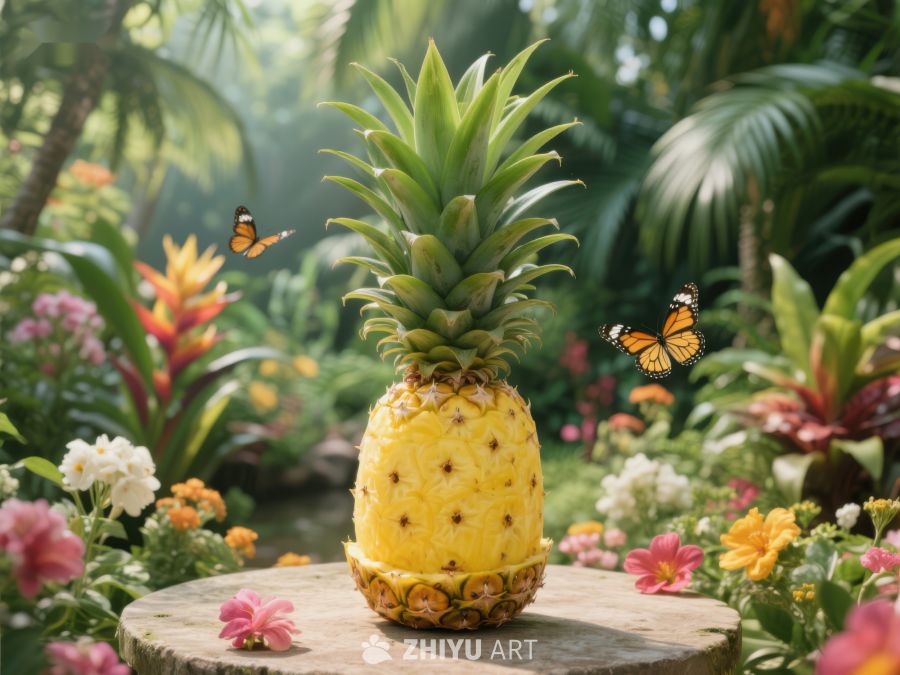 热带花园中的菠萝与蝴蝶 379