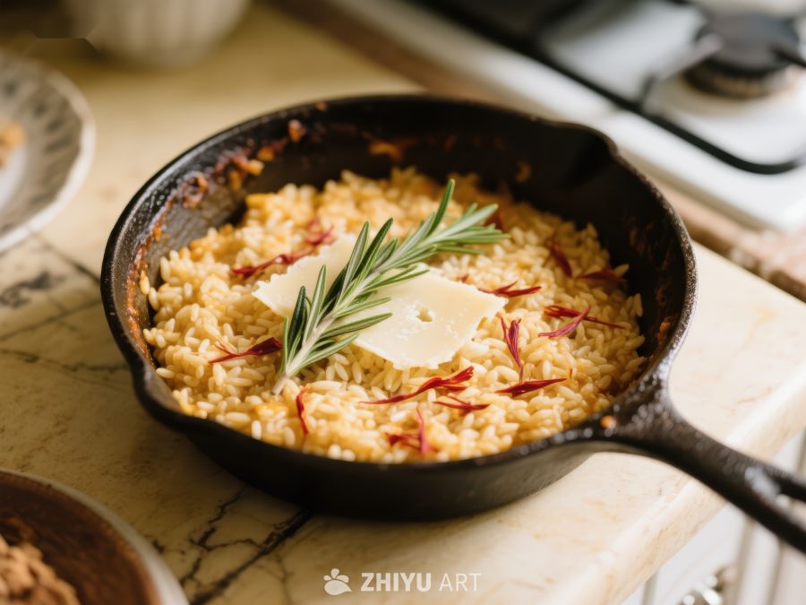 香草装饰的锅中米饭料理 1246