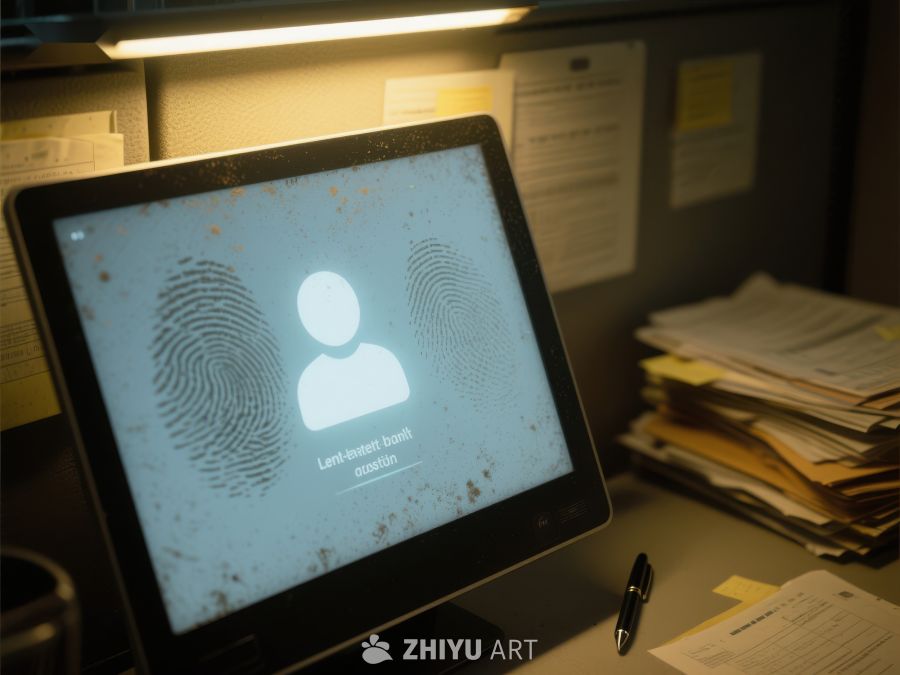 指纹识别系统显示在办公室电脑屏幕上 460
