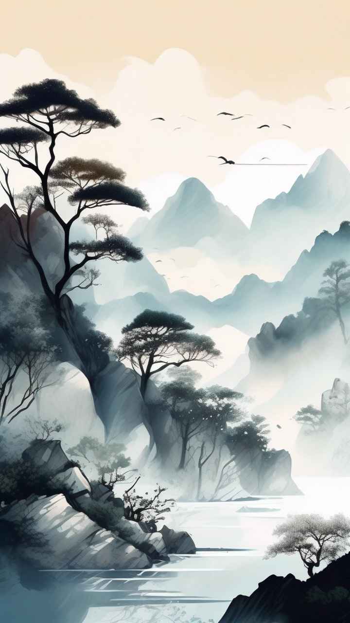 国风山水画背景插画 10