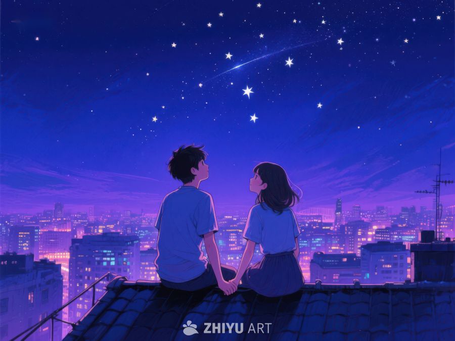 屋顶夜景下的情侣 918
