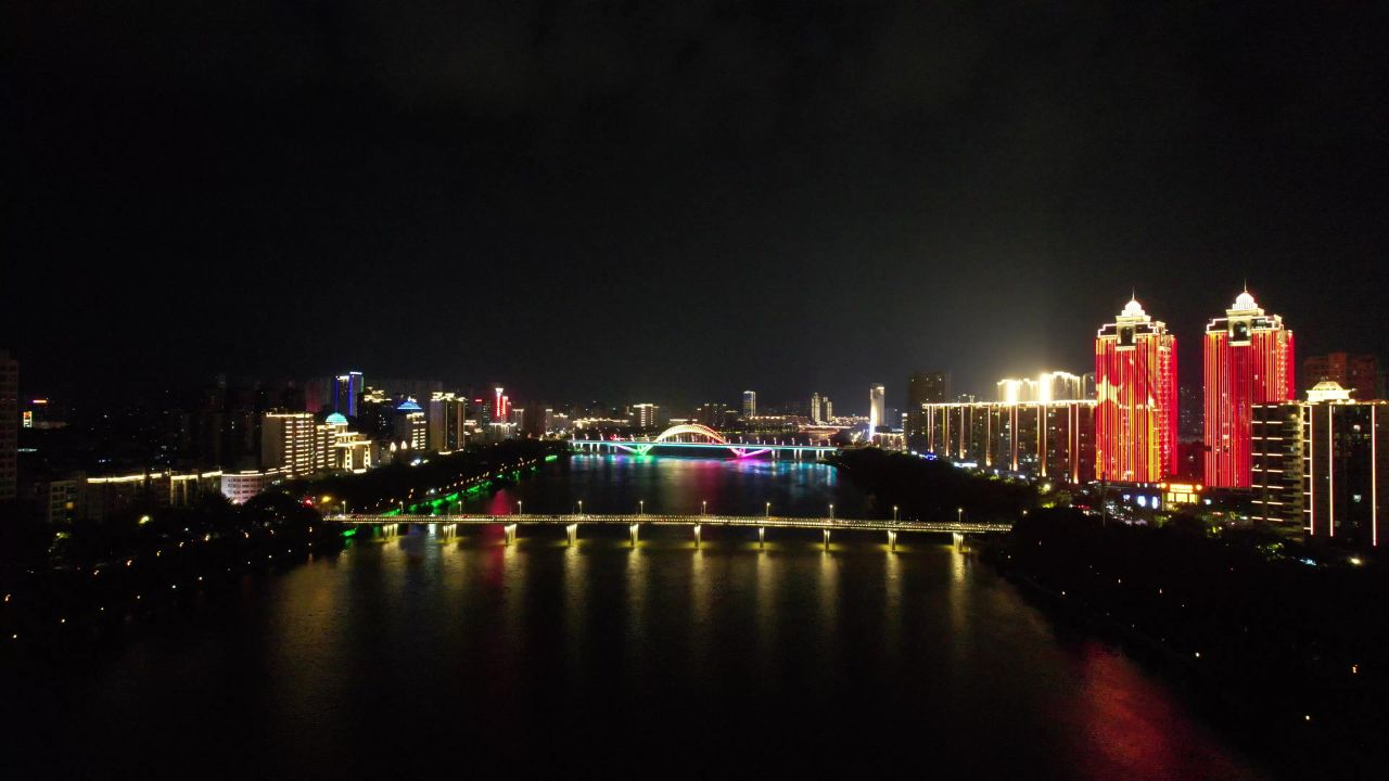 江西赣州章水两岸夜景灯光航拍