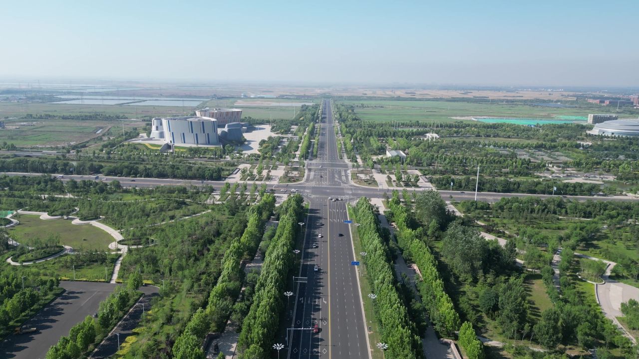 航拍山东东营城市建设东营风光