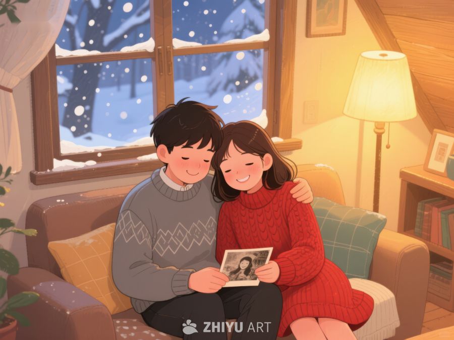 冬夜温馨时刻：两人共赏旧照片 182