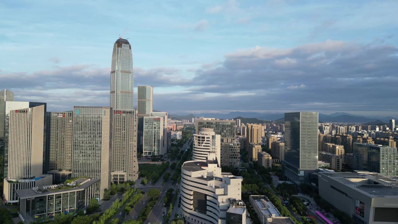 航拍台州城市风光地标建筑