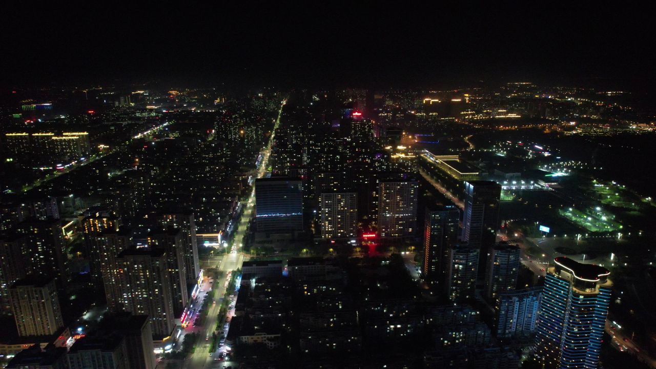 山东日照城市夜景灯光航拍  