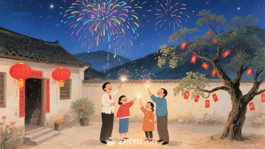 家庭欢庆夜，烟花绽放 508