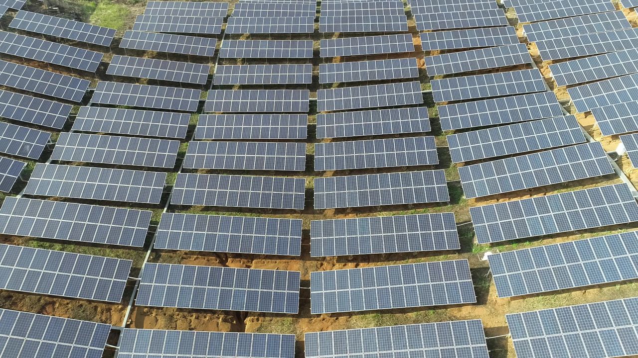 光伏太阳能板基地航拍 云南文山