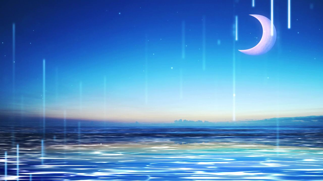 唯美大海上升月亮白月光蓝色夜空圆月明月大屏幕舞台LED视频  152