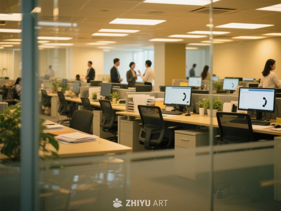 现代办公室内员工忙碌工作场景 383