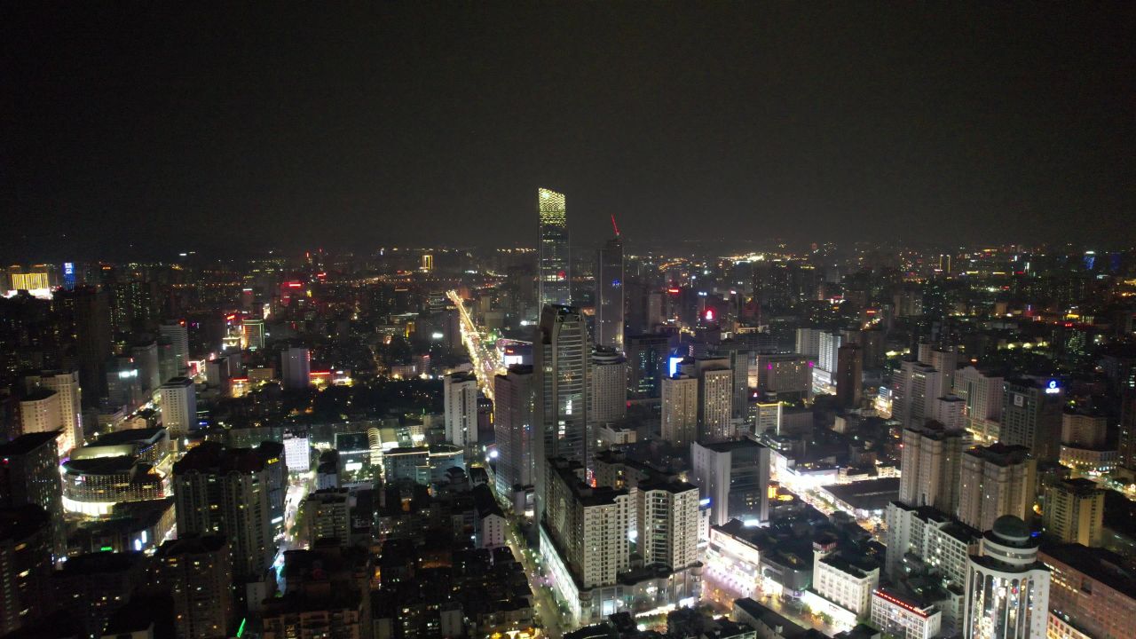 云南昆明城市夜景灯光航拍