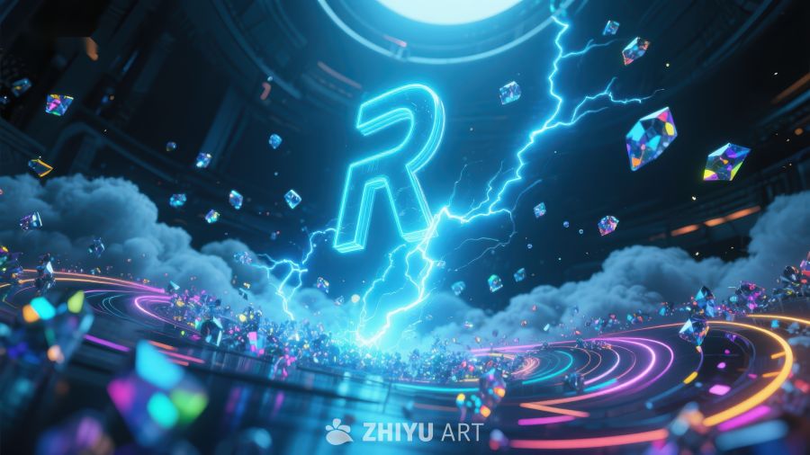 未来科技场景中的闪电与符号 641