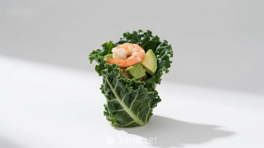 羽衣甘蓝包裹虾仁与鳄梨