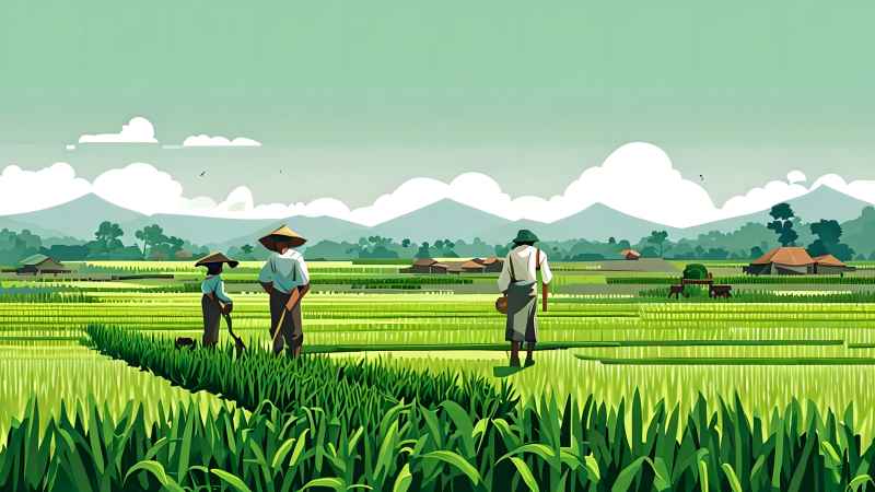 稻田和农作物中的农民绿色范例风格插画 23