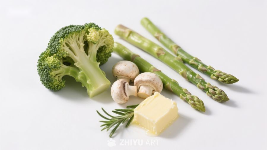 新鲜蔬菜与黄油食材组合