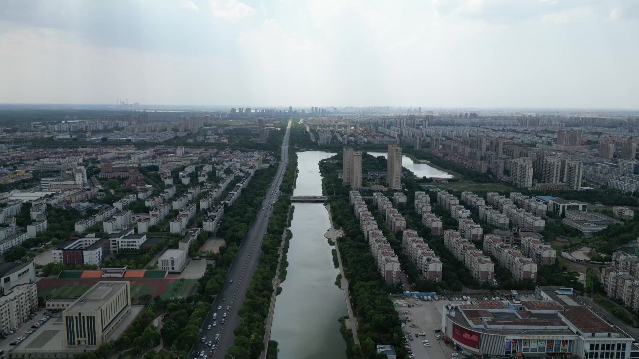  航拍山东东营城市建设城市风光