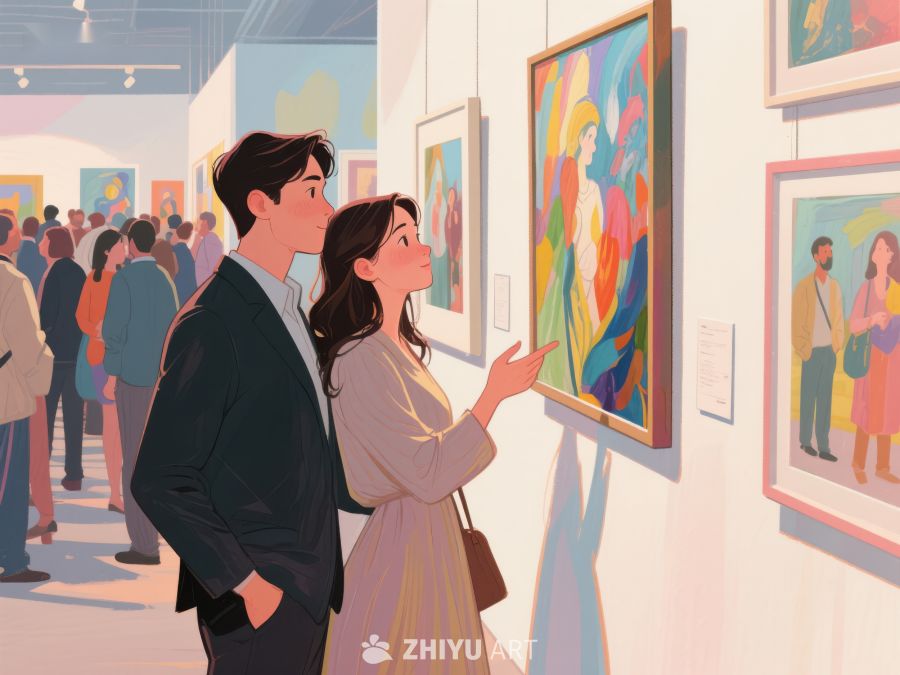 艺术馆内情侣观赏画作 1088