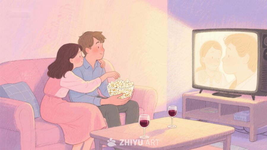 情侣在家观影享受温馨时光 284