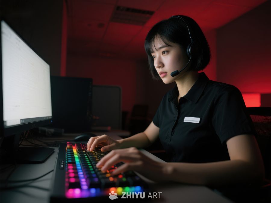 专注工作的女性在电脑前操作 478