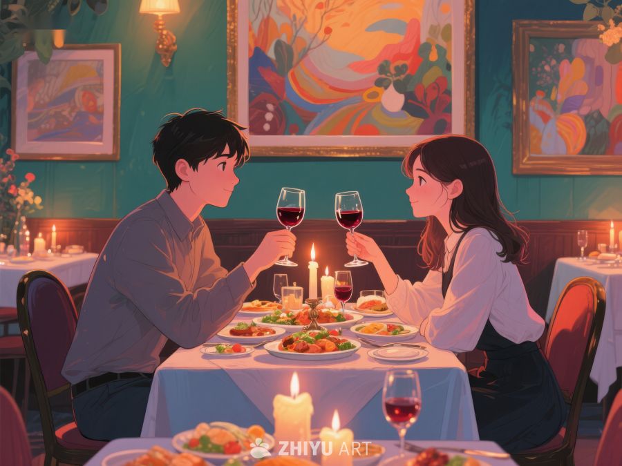 情侣在温馨餐厅共进晚餐 580