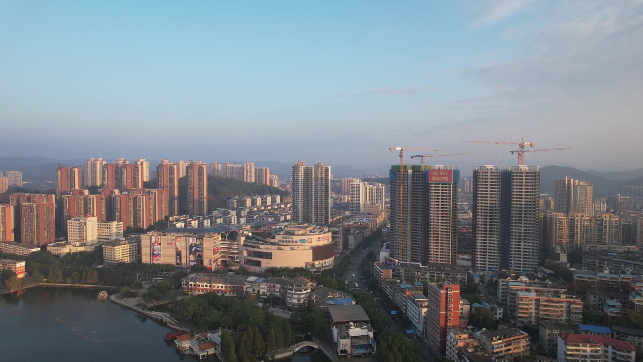 湖南郴州清晨日出航拍
