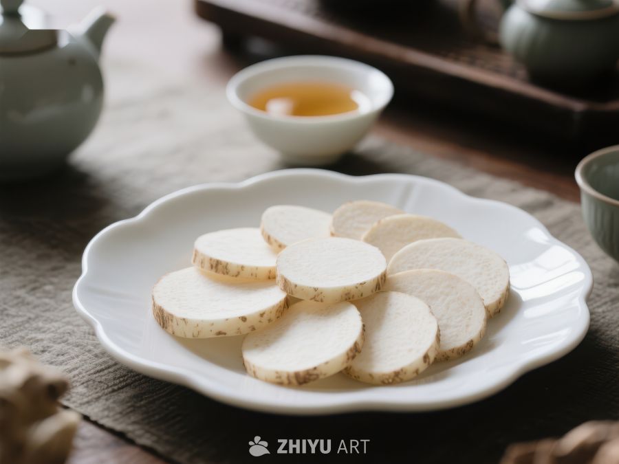 切片山药配茶具静物图 333