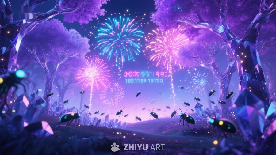 梦幻森林夜景与烟花 255