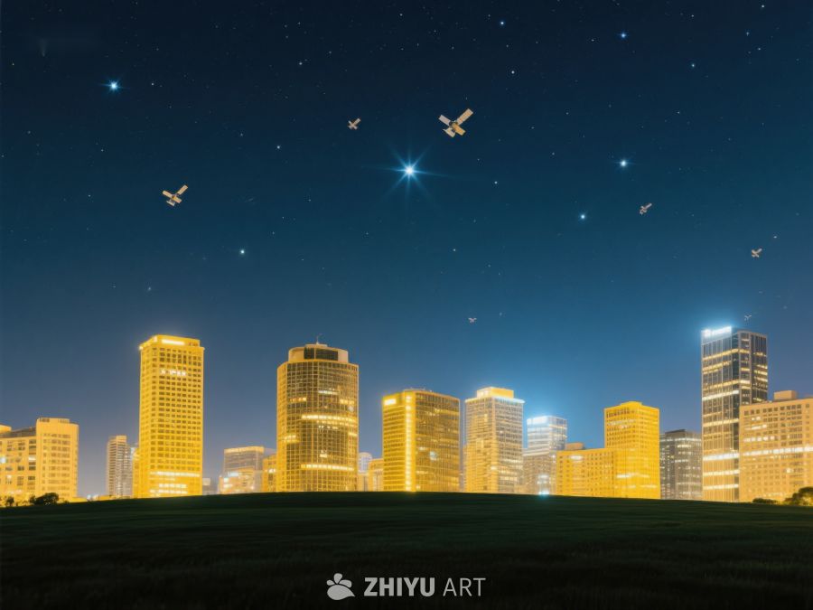 夜空下的城市与卫星 301