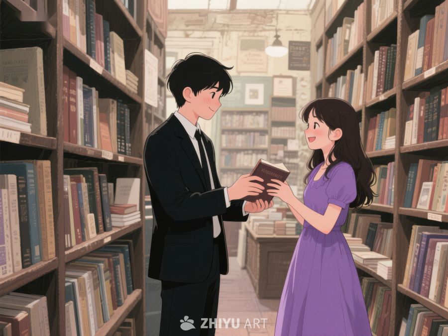 图书馆中分享阅读的男女 685