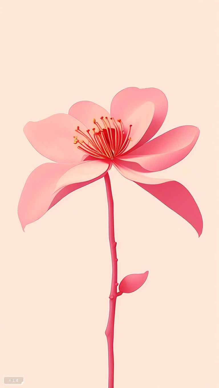 一朵桃花粉色渐变插画 3
