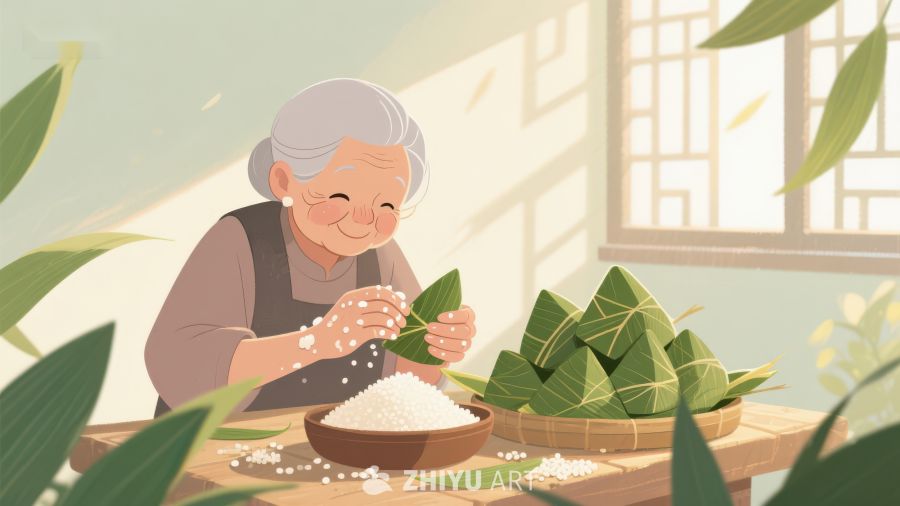 老人包粽子，传统节日氛围 217