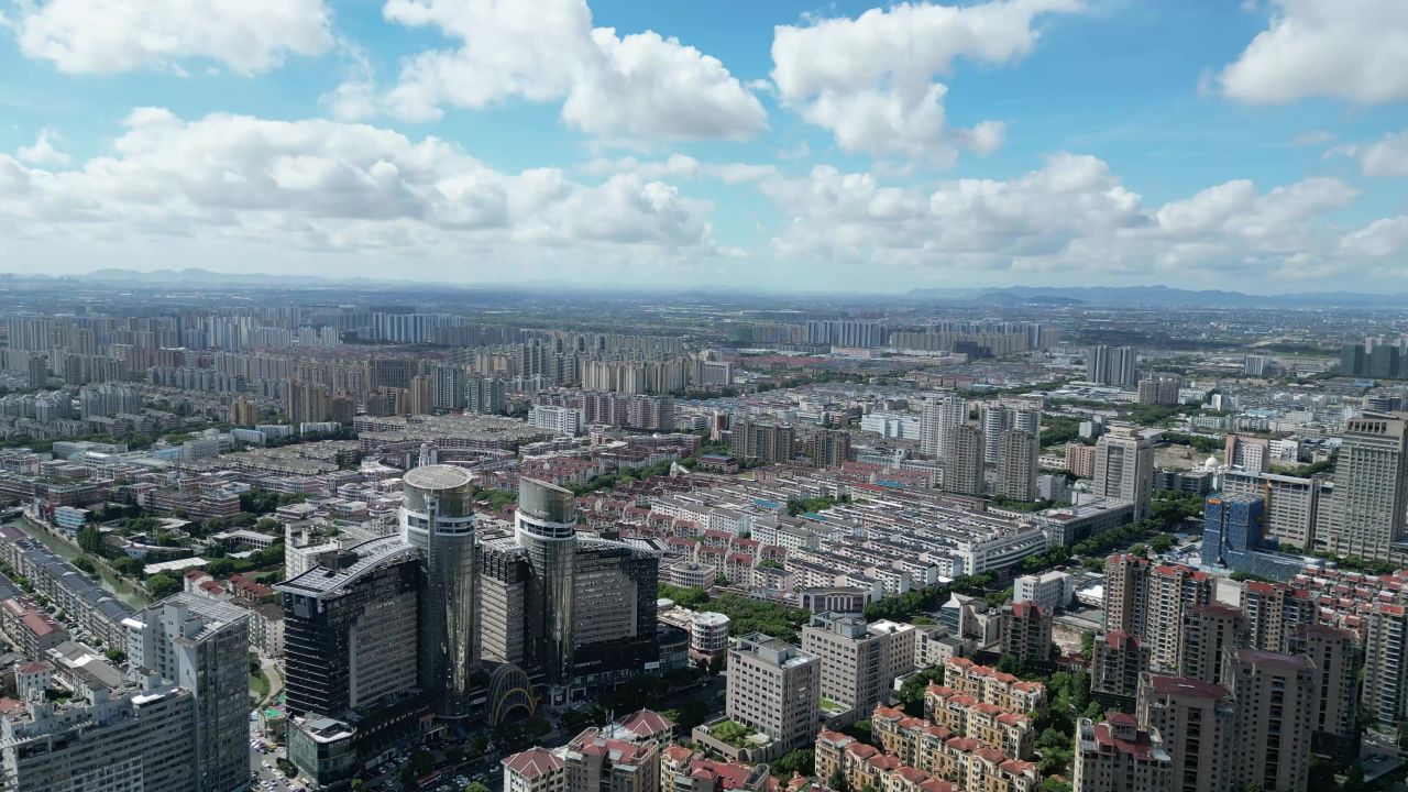 航拍台州城市风光地标建筑