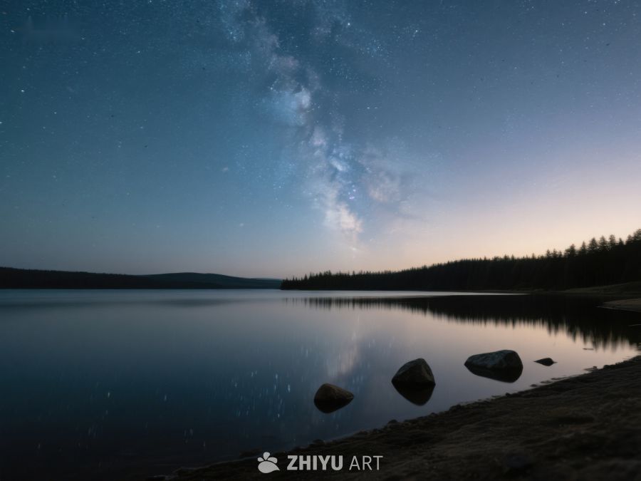 银河映照湖面，夜空静谧如画 479
